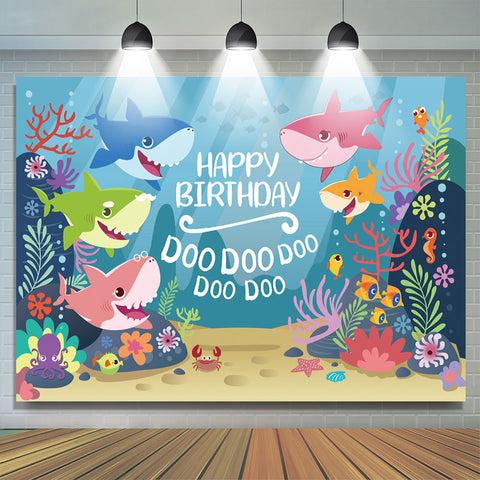 Toile de fond de la famille Little Shark Blue Ocean pour la f¨ºte d'anniversaire