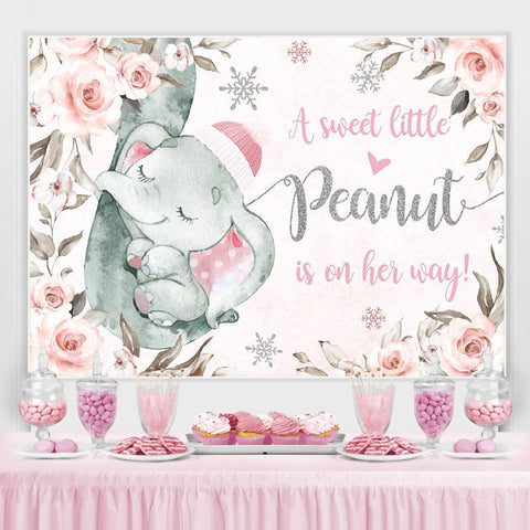 Toile de fond de douche de bébé floral rose petit éléphant doux