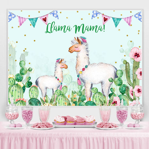 Llama Mama Green Cactus Gold Dots Toile de fond de fête à thème