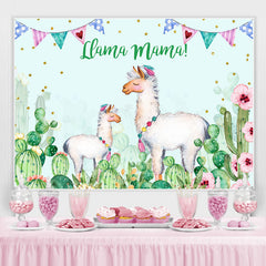 Llama Mama Green Cactus Gold Dots Toile de fond de fête à thème