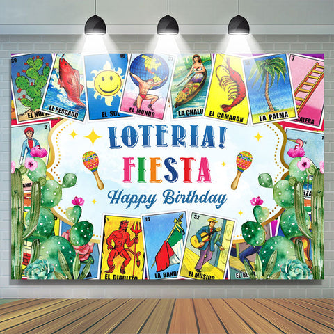 Loteria Fiesta Timbres Cactus Joyeux Anniversaire Toile de Fond