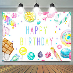 Belle et simple toile de fond de joyeux anniversaire sur le thème des bonbons