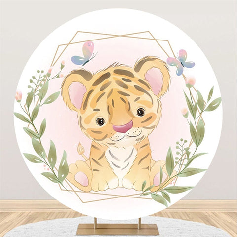 Joli thème de dessin animé, toile de fond ronde pour fête prénatale tigre