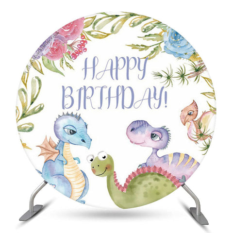 Belle toile de fond de cercle floral Dinosuar pour anniversaire