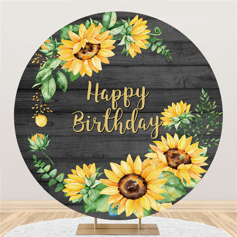 Belle Toile De Fond Ronde En Bois De Joyeux Anniversaire De Tournesol