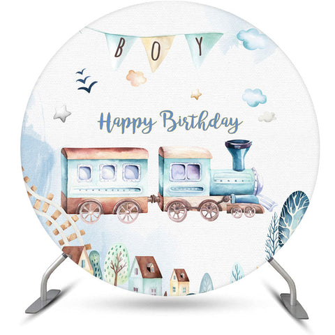 Beau train croix ciel rond joyeux anniversaire toile de fond