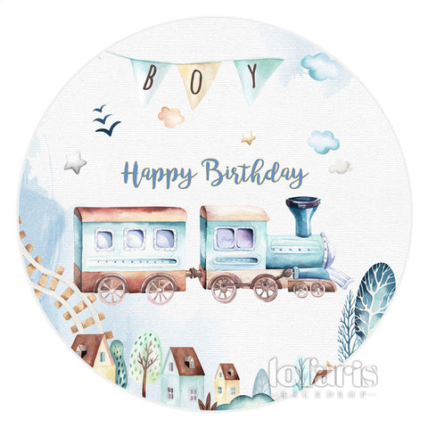 Beau train croix ciel rond joyeux anniversaire toile de fond