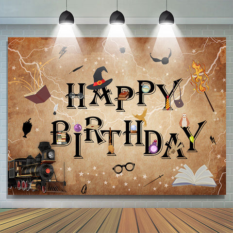 Magic Academy Train Joyeux Anniversaire Toile de Fond Pour Enfant