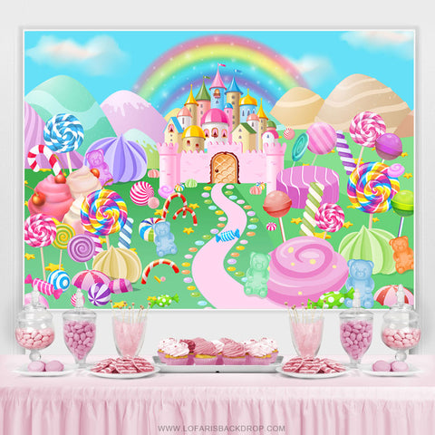 Toile de fond magique d'anniversaire du monde du château de Candyland