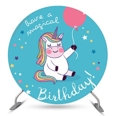 Toile de fond ronde bleu licorne magique pour anniversaire