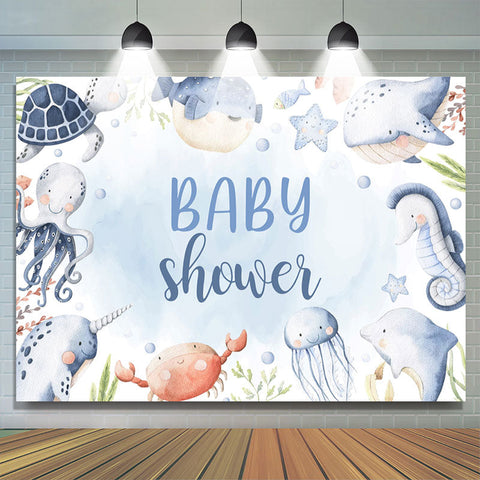 Toile de fond de douche de bébé animaux marins plantes aquatiques