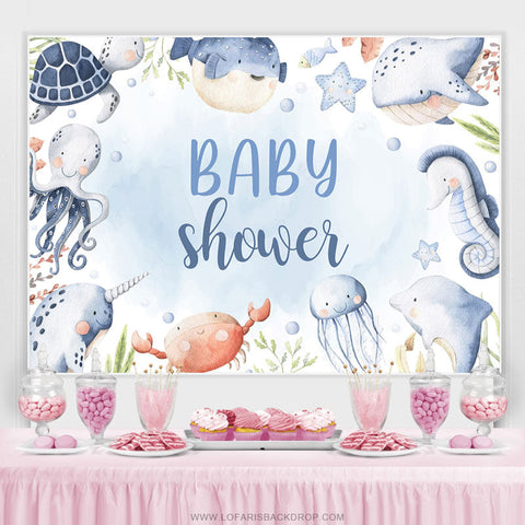 Toile de fond de douche de bébé animaux marins plantes aquatiques