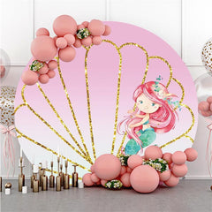 Toile de fond ronde sur le thème de la coquille de paillettes de sirène rose doré