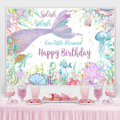 Mermaid Under Sea World Glitter Joyeux Anniversaire Toile de Fond