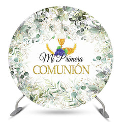 Mi Primera Comunion Feuilles Vertes Cercle Baptême Toile de Fond