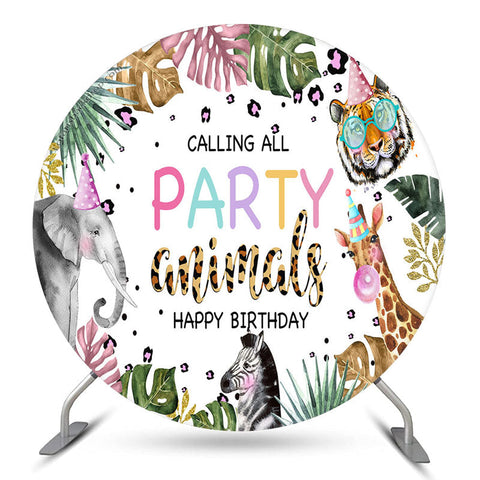 Monstera Animaux Cercle Joyeux Anniversaire Toile de Fond