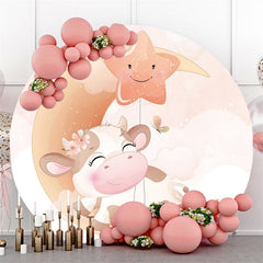 Toile de fond ronde pour fête prénatale, lune et vache mignonne
