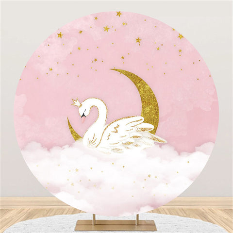 Lune et étoiles cygne blanc joyeux anniversaire toile de fond ronde