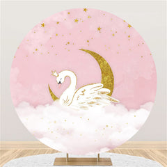 Lune et étoiles cygne blanc joyeux anniversaire toile de fond ronde