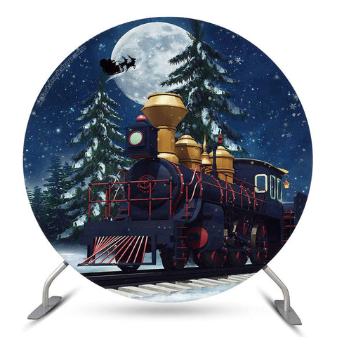 Toile de fond ronde de nuit de noël de pin de train de lune