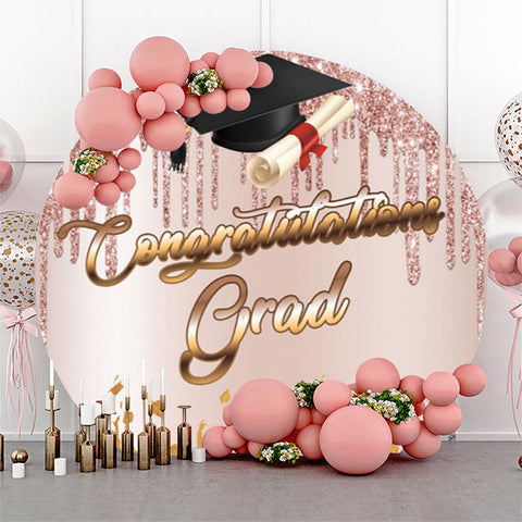 Mortarboard Pink Glitter Round Félicitations Grad Backdrop