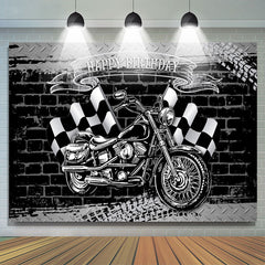 Moto avec drapeaux joyeux anniversaire toile de fond pour garçon