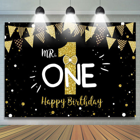 Mr One Noir Et Or 1er Anniversaire Toile De Fond Pour Garçons