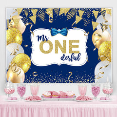 Toile de fond d'anniversaire de ballon bleu et or de M. One Derful