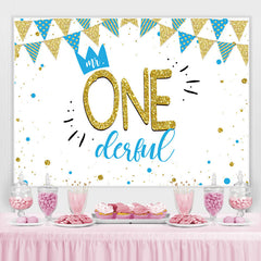 Mr.Onederful Bule et Gold 1st Birthday Backdrop Boy