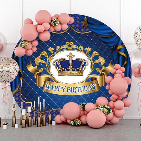 Toile De Fond Joyeux Anniversaire Cercle Couronne Marine Et Or