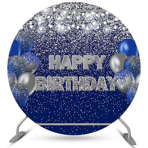 Fond D'anniversaire De Cercle De Ballons Bleu Marine Et Argent