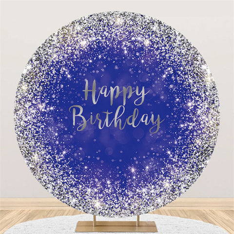 Toile de fond joyeux anniversaire cercle bleu marine et argent