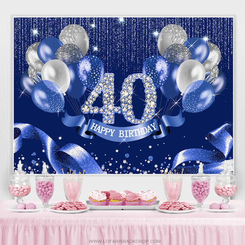 Toile de fond joyeux 40e anniversaire de ruban de ballon bleu marine