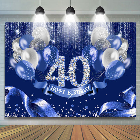 Toile de fond joyeux 40e anniversaire de ruban de ballon bleu marine