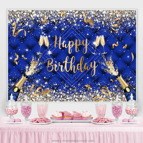 Toile de fond Joyeux Anniversaire Ruban Champagne Bleu Marine