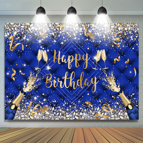 Toile de fond Joyeux Anniversaire Ruban Champagne Bleu Marine