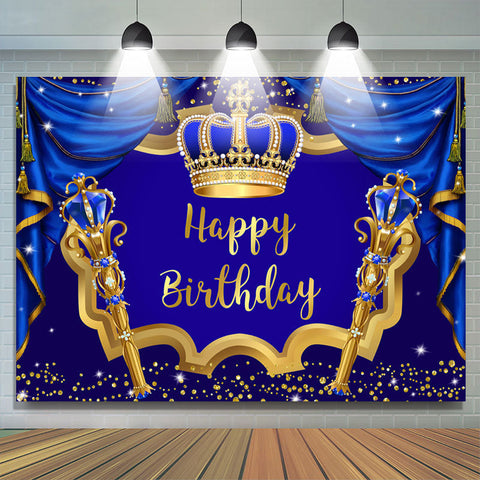 Rideau Bleu Marine Couronne D'or Joyeux Anniversaire Toile De Fond