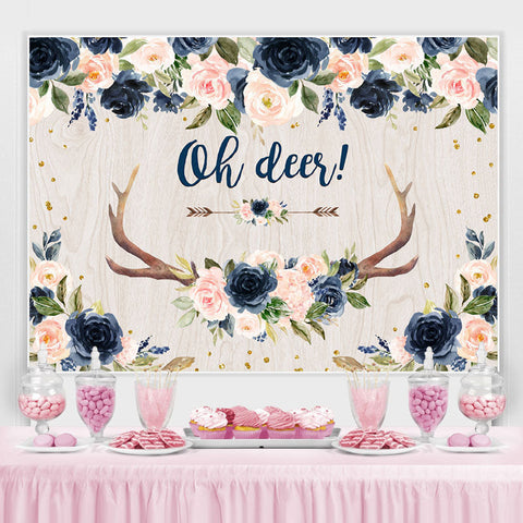 Toile de fond bleu marine Floral Oh Deer Flower Baby Shower