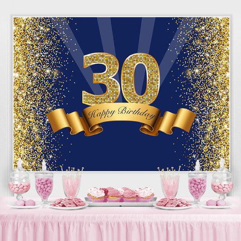 Toile de fond bleu marine or bokeh joyeux 30e anniversaire