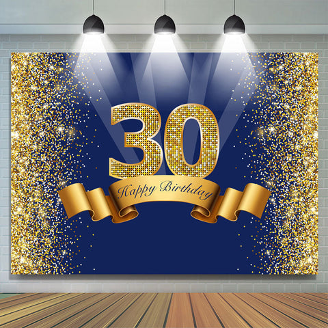 Toile de fond bleu marine or bokeh joyeux 30e anniversaire