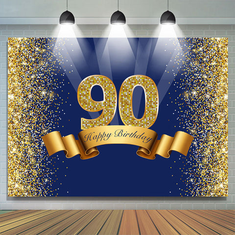 Ruban bleu marine Joyeux 90e anniversaire Toile de fond simple