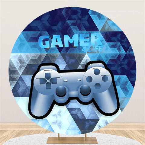 Bleu marine Round Gamer 4 Life Happy Birthday Party Toile de fond