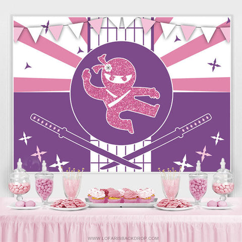 Ninja Pink Glitter Joyeux anniversaire Toile de fond pour les filles