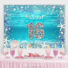 Toile de fond de fête d'anniversaire Sweet 16 Ocean Blue Shell