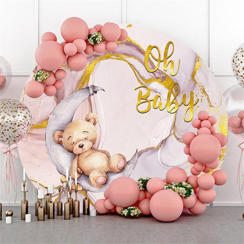 Oh bébé ours et lune toile de fond ronde pour baby shower