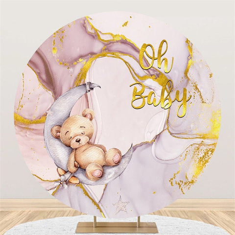 Oh bébé ours et lune toile de fond ronde pour baby shower