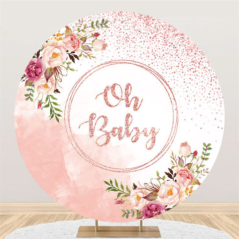 Oh Baby Glitter Rose Fleur Baby Shower Cercle Toile de Fond