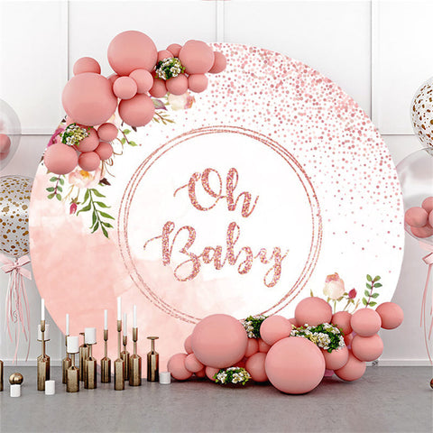 Oh Baby Glitter Rose Fleur Baby Shower Cercle Toile de Fond