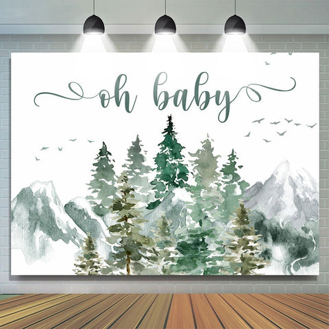 Toile de fond Oh Baby Mountain et Pine Tree Baby Shower