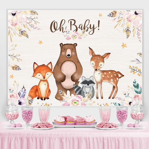 Oh Baby Pink Floral Baby Animals Toile de fond de douche de bébé